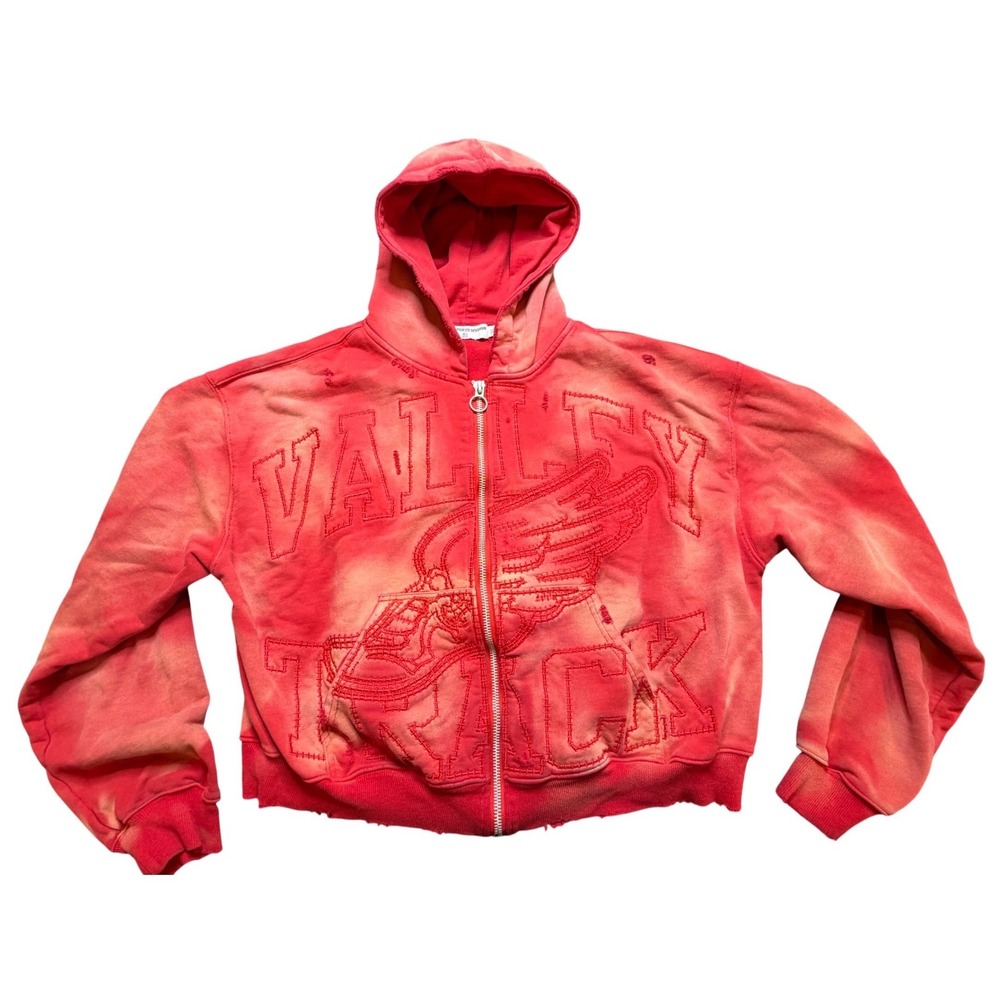 Vale Forever Inferno Red Valley Track Faded Red Distressed Zip Up Hoodie Mens XL